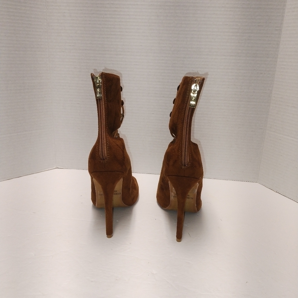 Banana-2 women's peep toes lace up booties camel color Size: 9 - Picture 3 of 9